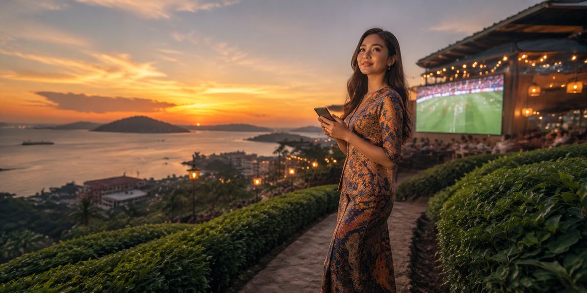 Pengguna di Kota Kinabalu Sabah mengakses permainan dalam talian melalui telefon dengan pakaian batik